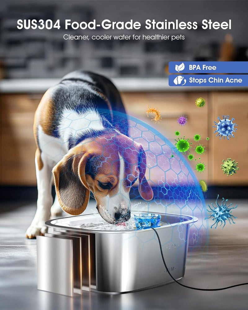 petnf Dog Water Fountain for Large Dogs - 3 Gallon Stainless Steel Dog Water Bowl Dispenser with 4 Filters, Automatic Big Extra Large Capacity Pet Water Fountain, Easy Clean with Quiet Pump - Image 4